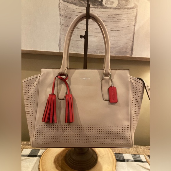 COACH Legacy Leather Blush With Red Tassel Candace Carryall Tote Handbag…‎ - Picture 1 of 13